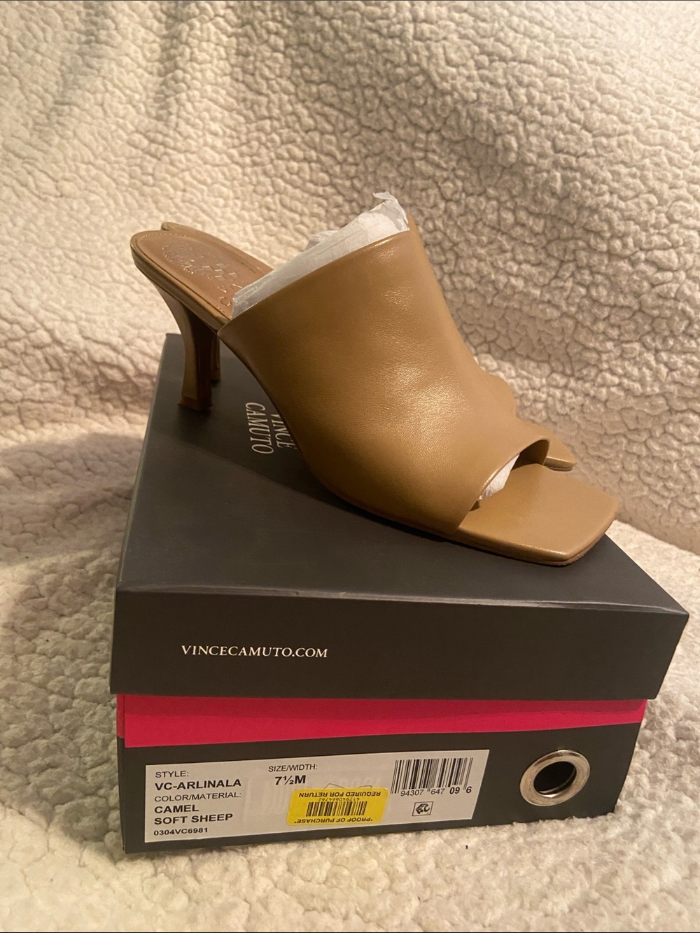 Vince Camuto Camel Leather Open-Toe Mule Heel